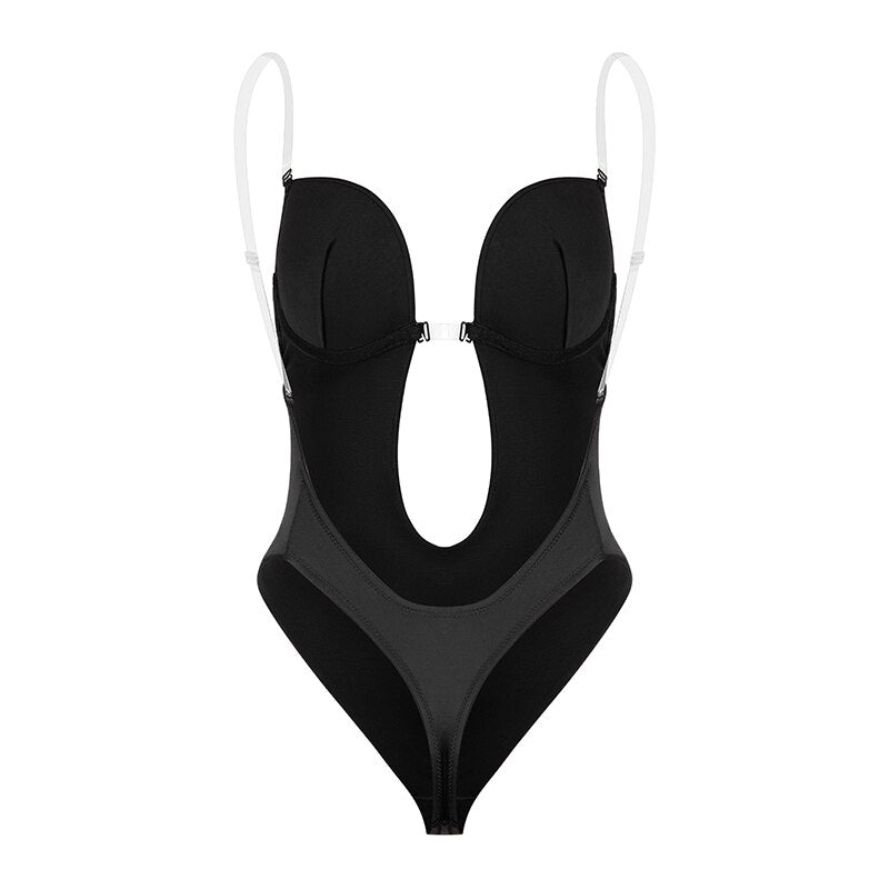 SCULPTING BACKLESS BODYSUIT W. U PLUNGE BRA & THONG