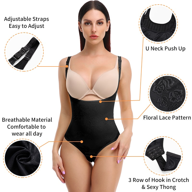 SCULTPING WAIST SLIMMING OPEN BUST THONG BODYSUIT